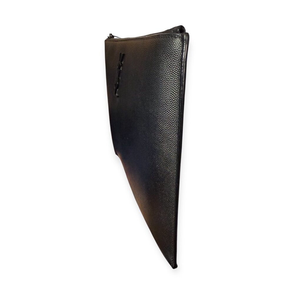 Saint Laurent YSL Monochrome Grain de Poudre Leather Zip Pouch | Black - Picture 3 of 8